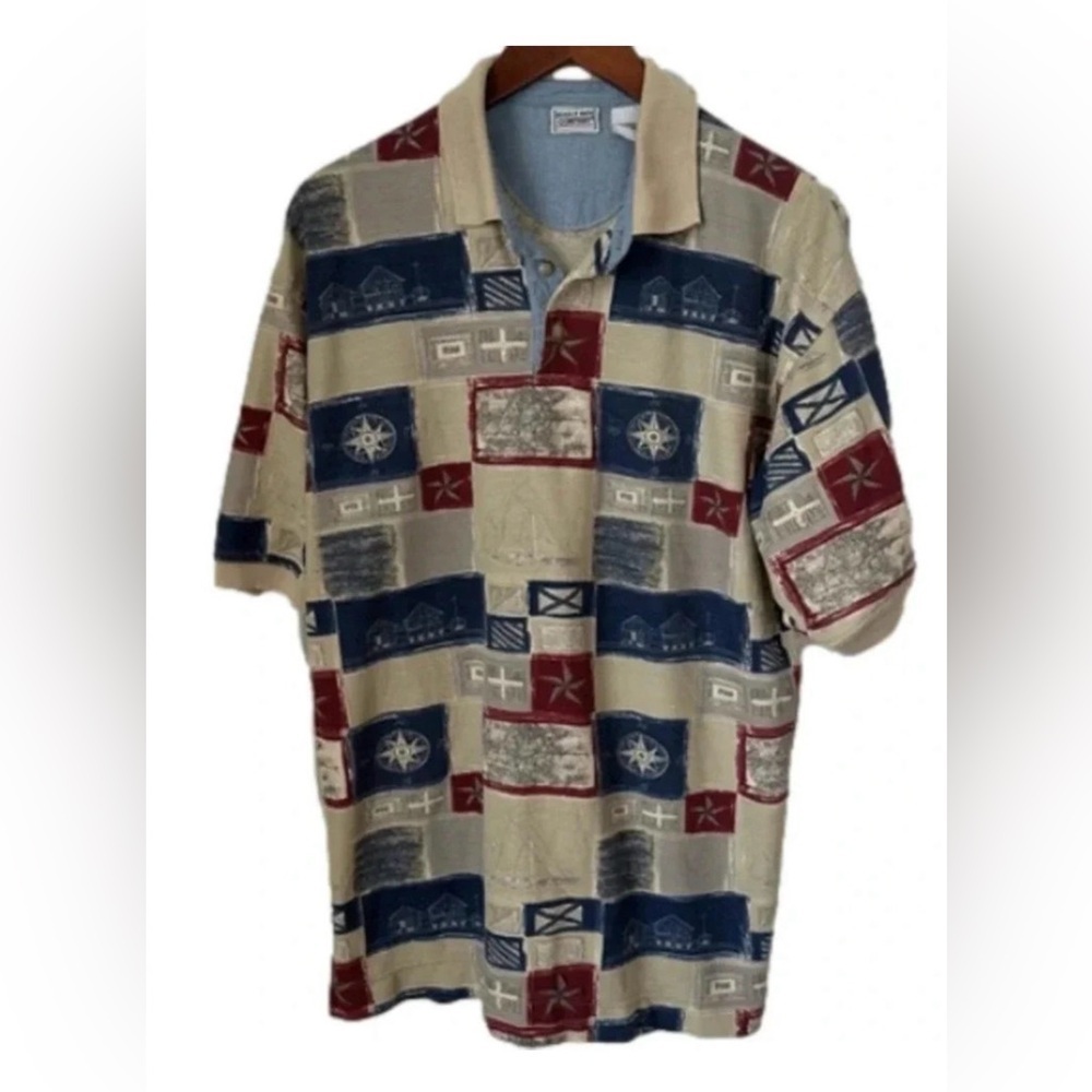 VTG Bugle Boy Nautical Y2K Collared Polo Shirt Sail Boat Short Sleeve L Preppy - Picture 2 of 8